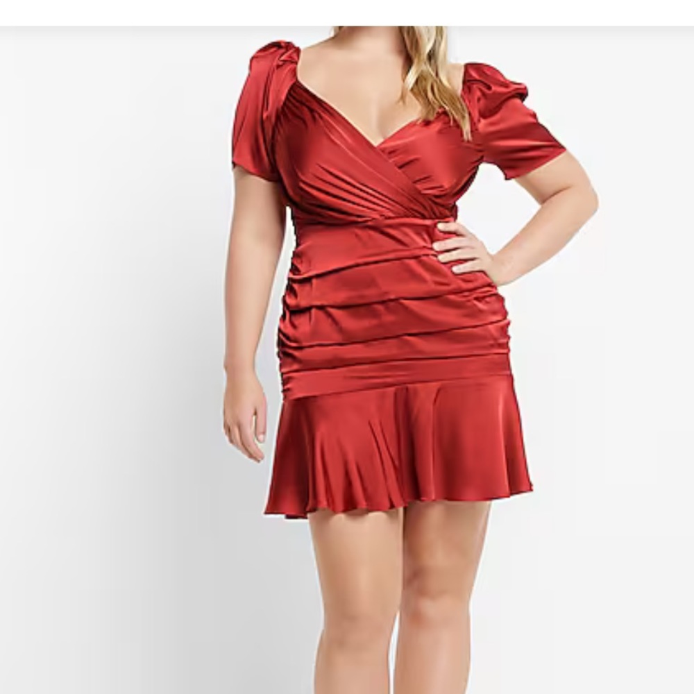 Satin Ruched Mini Dress in Rust Red - Picture 4 of 11